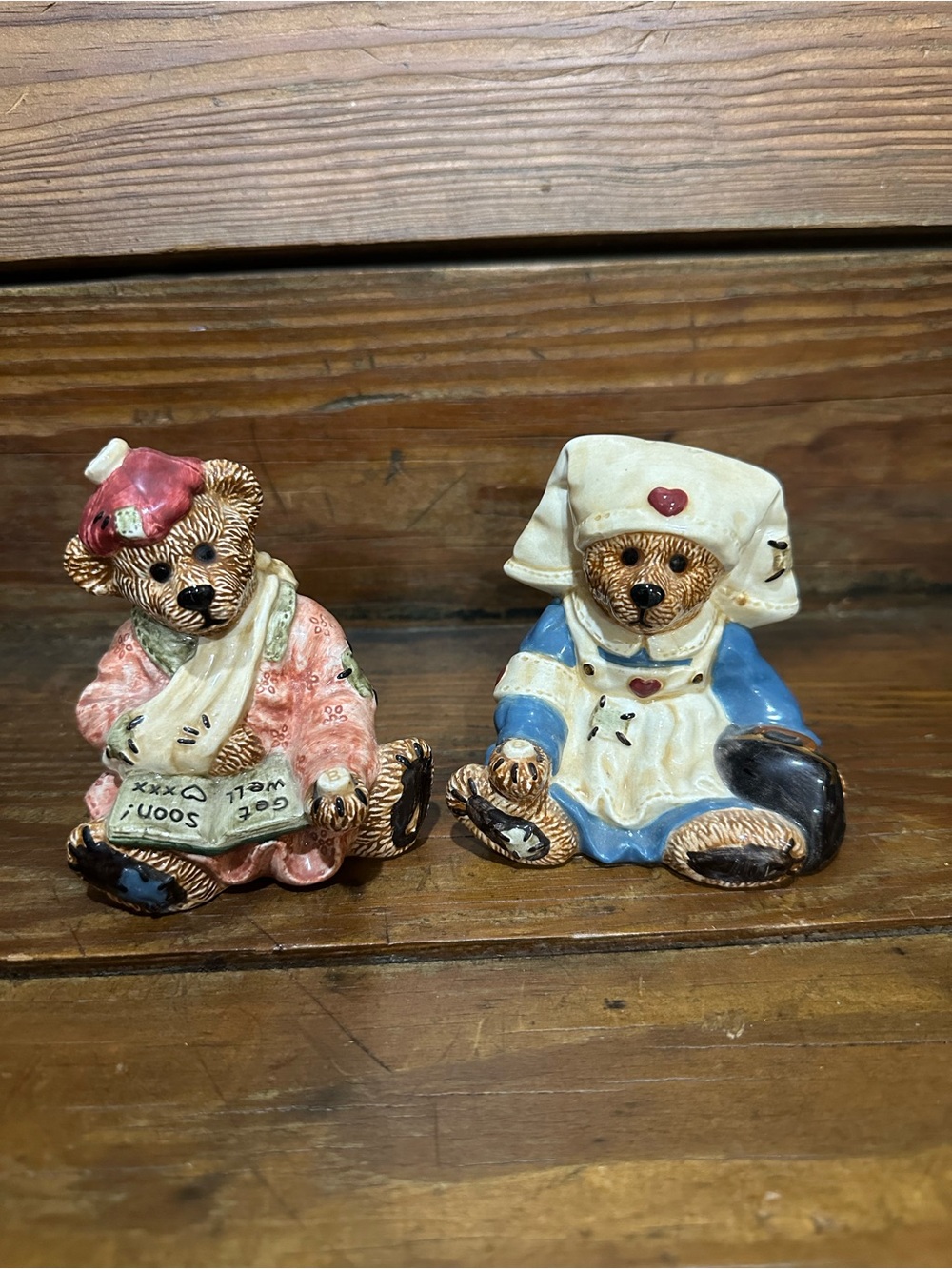 Boyds Bears Ceramic Bear Pair in Blue, Pink, Cream & Brown